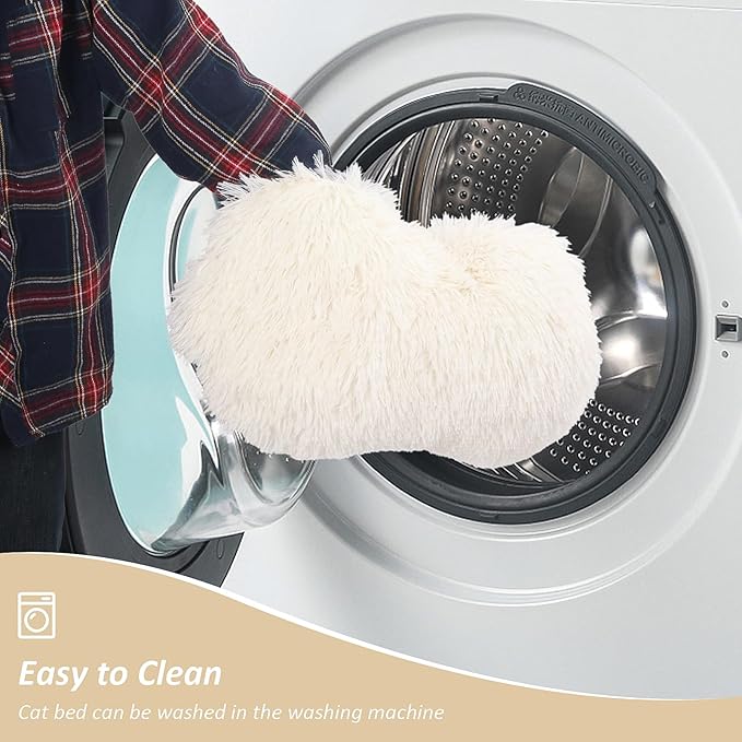 Cat Tunnel Bed for Indoor Cats - Cute Cat Donut Tunnel with Washable Circle Cushion - Multi-Purpose Cat Bed & Peekabo Cave, Pet Playground Toys for Kittens, Puppy, Rabbit (White)