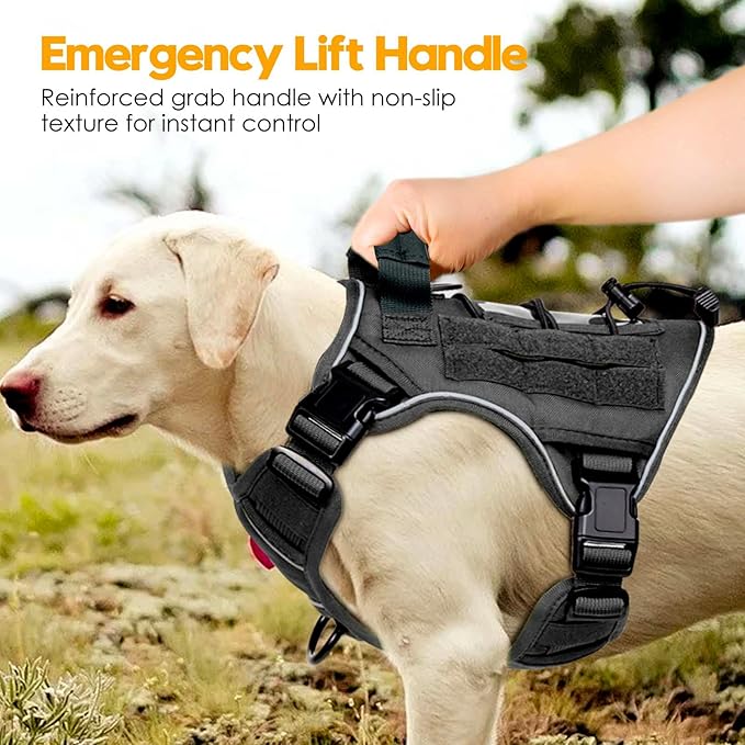 Heavy-Duty Tactical Dog Harness for Large Dogs, No Pull Adjustable Reflective Pet Vest with Molle System, K9 Military-Grade Control for Service Training, Outdoor & 10+ Breeds, Gray, Small