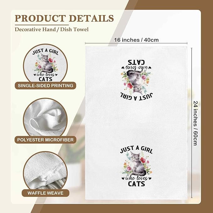 Just a Girl Who Loves Cats Kitchen Towels Decorative Gifts for Cat Lovers Women 16x24, Cat Dish Towel Cloths Dishcloths Tea Towel, Cat Bathroom Kitchen Hand Towel Decor