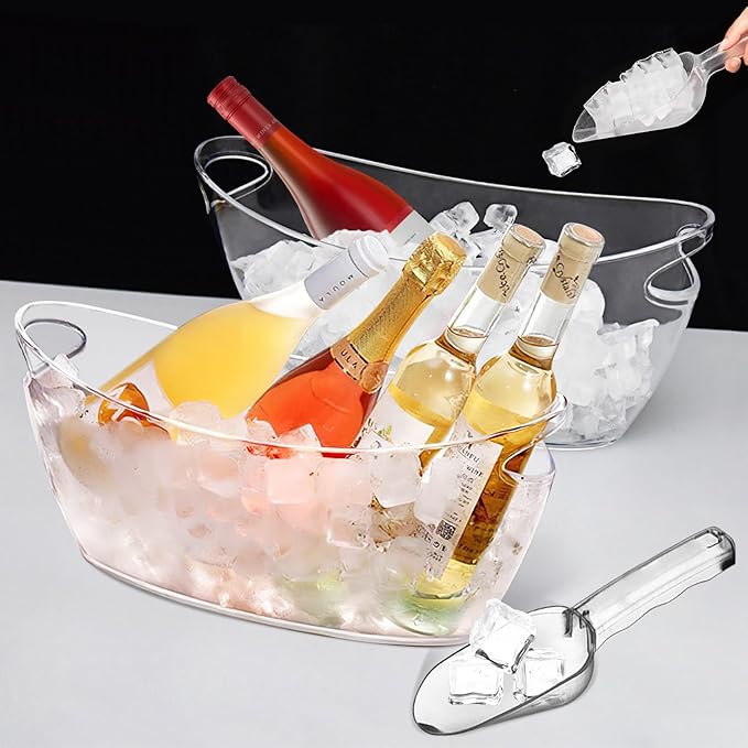Ice Buckets for Parties, 5.5 Liter Large 2-Piece Acrylic Clear Bucket, Mimosa Bar Supplies with 2 Ice Bucket Scoops for Wine, Champagne or Beer Bottles Frozen,Ideal for Birthday Parties Outdoor,Bars