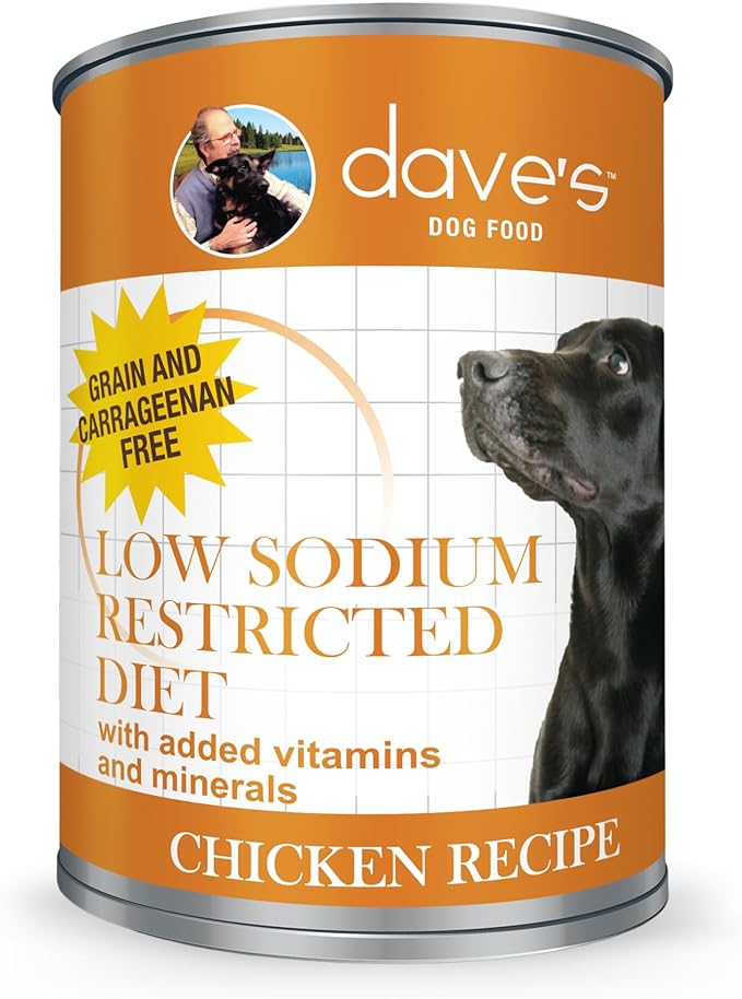 Dave's Pet Food Restricted Sodium Diet for Dogs, Chicken Pate Recipe, 13.2 oz Canned Dog Food, Case of 12