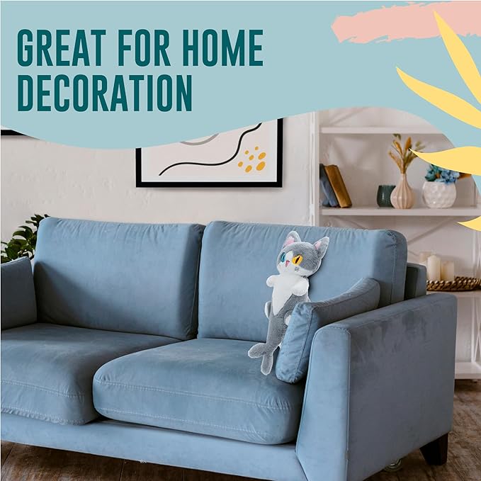 OOPSHANA Long Cat Plush Toy Cute Plushie Hugging Plush Pillow Shark Cat Stuffed Animal for Girls and Boys Grey 19.7"