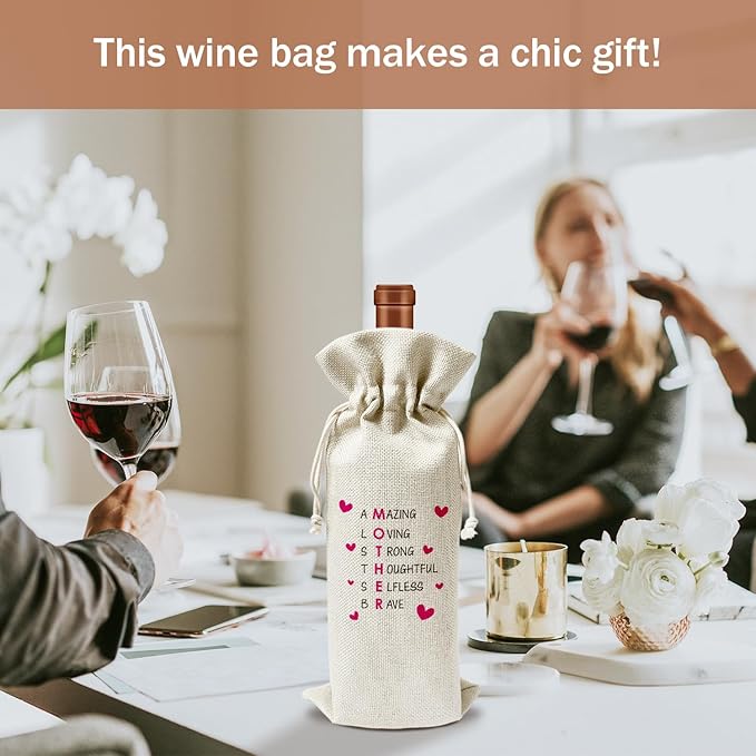 Mom Wine Gift Bag, Mom Gifts for Mom from Daughter Son, Gift for Mother Mama Mother-in-law, 1pcs Reusable Burlap Drawstring Wine Gift Bag for Wine Bottles, Mother's Day Holiday Party Favor -19