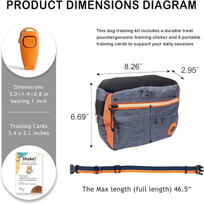 Dog Treat Pouch for Training – Removable Liners, Large Opening Capacity Treat Bag with Clicker, Obedience Cards, Waist Strap Clip Treat Fanny Pack for Dog Training and Walking