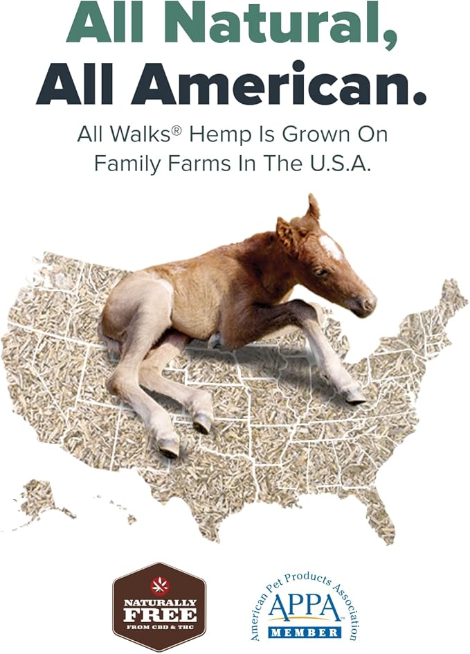 All Walks 40 Liter Hemp Bedding for Chicken Coops, Guinea Pigs, Hamsters, Rabbits, and Other Small Animals - 100% Natural, Superior Odor Control, Sustainably Sourced Pet Bedding - Made in America
