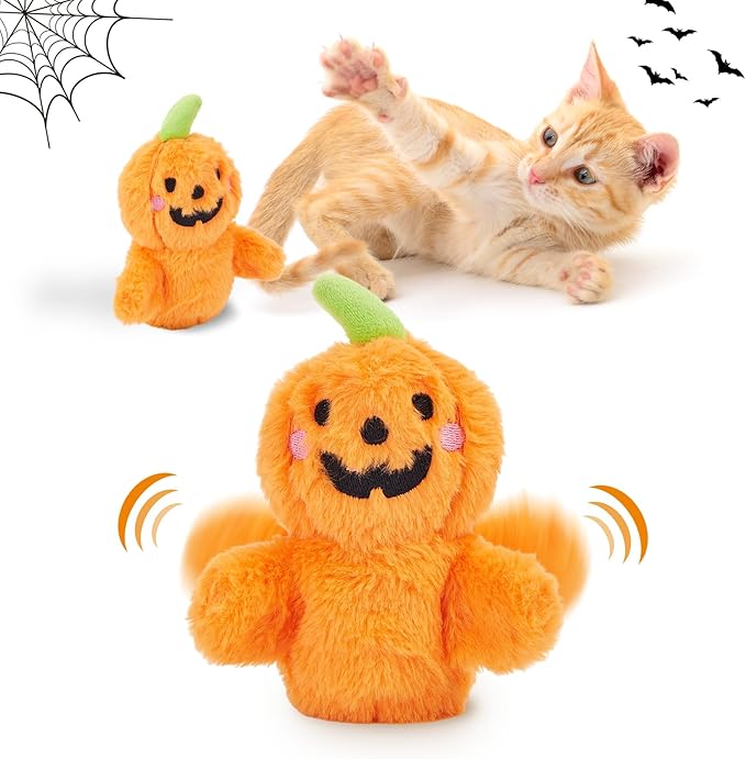 Halloween Catnip Toys, Flapping Pumpkin Catnip Toy, Interactive Kitten Exercise Toys for All Cat Breeds Play Alone, Never Boredom