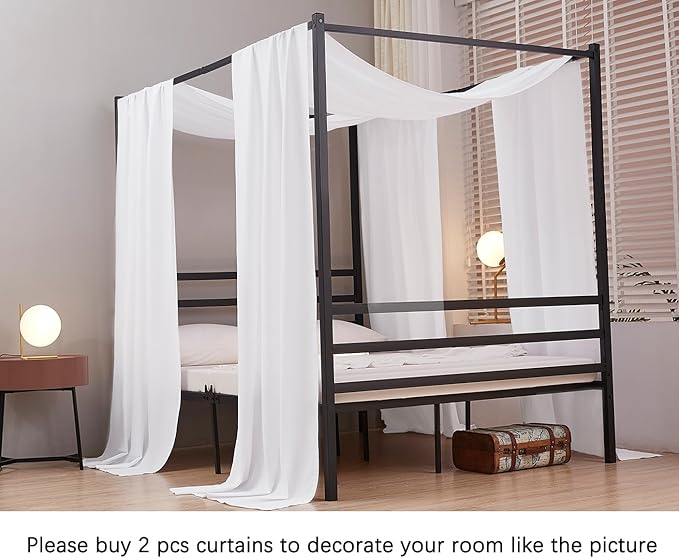 Akiky Linen Canopy Bed Curtains for Kid House Bed Montessori Canopy for Nursery Bed Canopy for Kids Child Toddler Adult Room Decoration(Full/Queen,White)