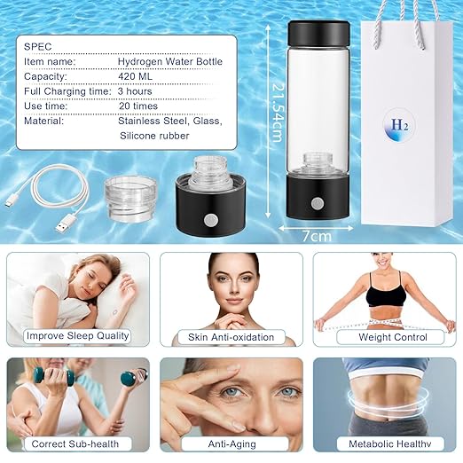 Hydrogen Water Machine - Portable Hydrogen Water Generator - Automatic Hydrogenated Water Ionizer Machine for Home, Office & Daily Drinking, 3-Minute Quick Electrolysis, 400ml Capacity