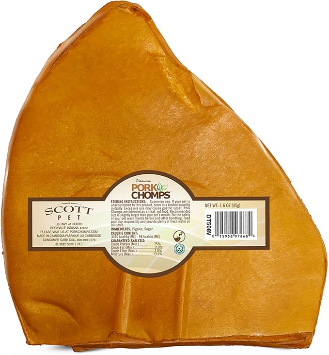 Pork Chomps Roasted Pork Skin Dog Chews, 5-inch Ear Shapes, 1.44 Ounce (Pack of 4)