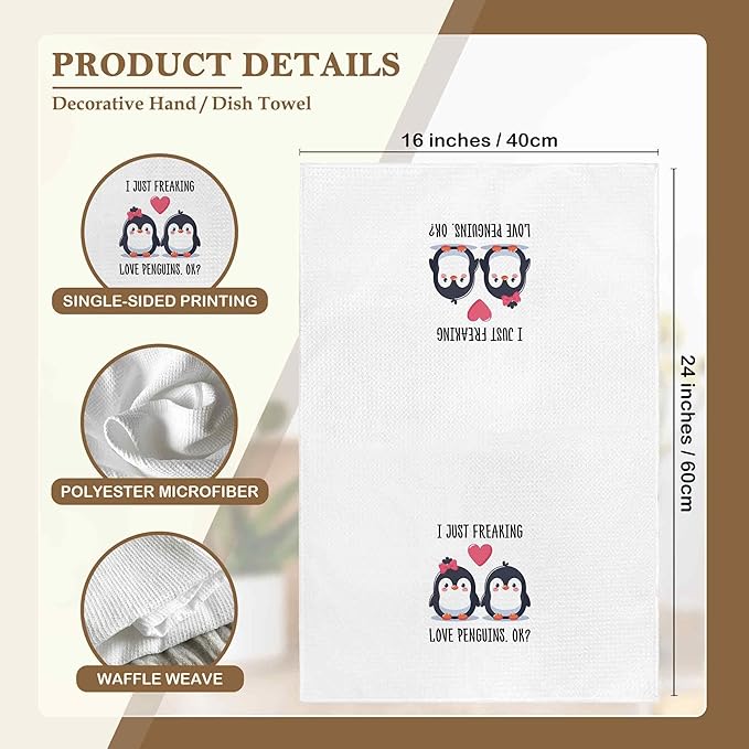 I Just Freaking Love Penguins Kitchen Towels Decorative Gifts for Penguin Lovers 16x24, Penguin Dish Towel Cloths Dishcloths Tea Towel, Penguin Bathroom Kitchen Hand Towel Decor