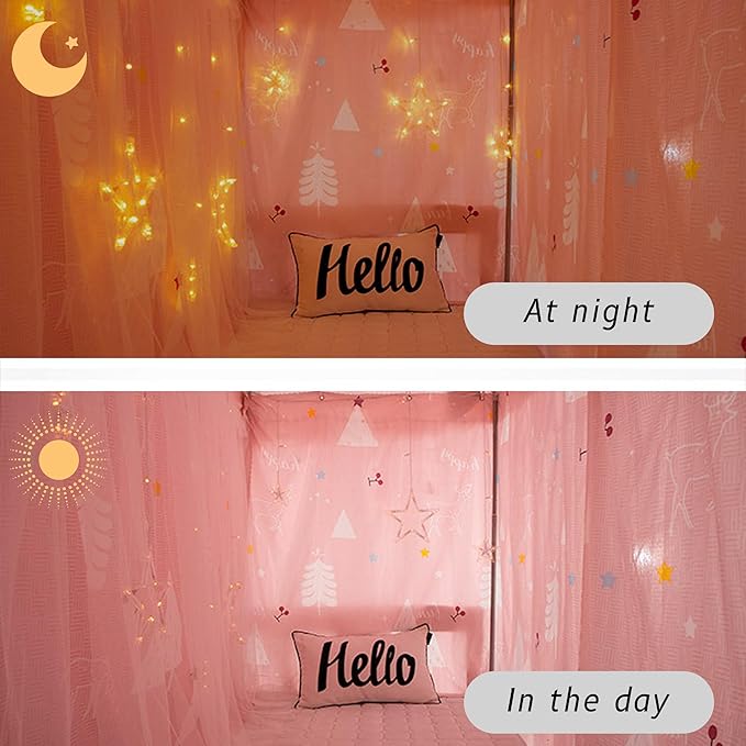 Beautiful Gauze Bunk Bed Curtains Drapes with Lace Privacy Bed Canopy for Bottom, 2 Panels, Forest