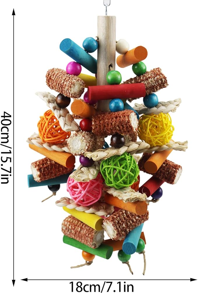 Bird Toys, Parrot Toys for Large Birds, Natural Peppered Wood African Grey Parrots, Macaws, Cockatoos, Amazon Parrot chew Toys, Aviary Hanging Toys