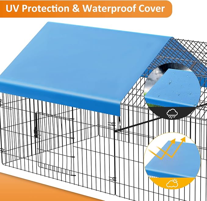 INJOPEXI Metal Chicken Coop 86"×40"×39" Chicken Runs for Yard with Cover Chicken Playpen Enclosure Chicken Pen Kennel Duck CoopCage for Outdoor Backyard Farm Rabbit Small Animal Dog Poultry Cat Hutch