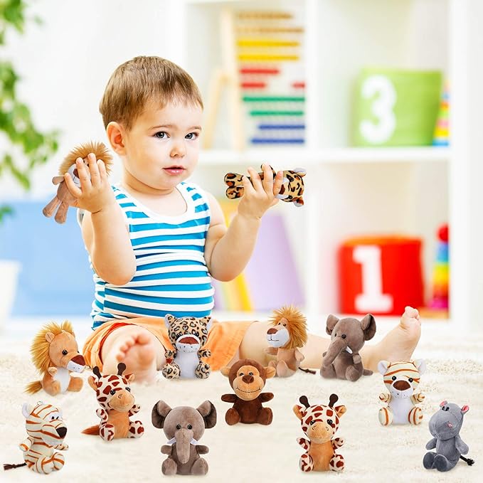 Sumind 12 Pieces Mini Stuffed Forest Animals Jungle Animal Plush Toys 4.8 Inch Cute Elephant Lion Giraffe Tiger Plush for Animal Themed Parties Achievement(Sitting, Standing)