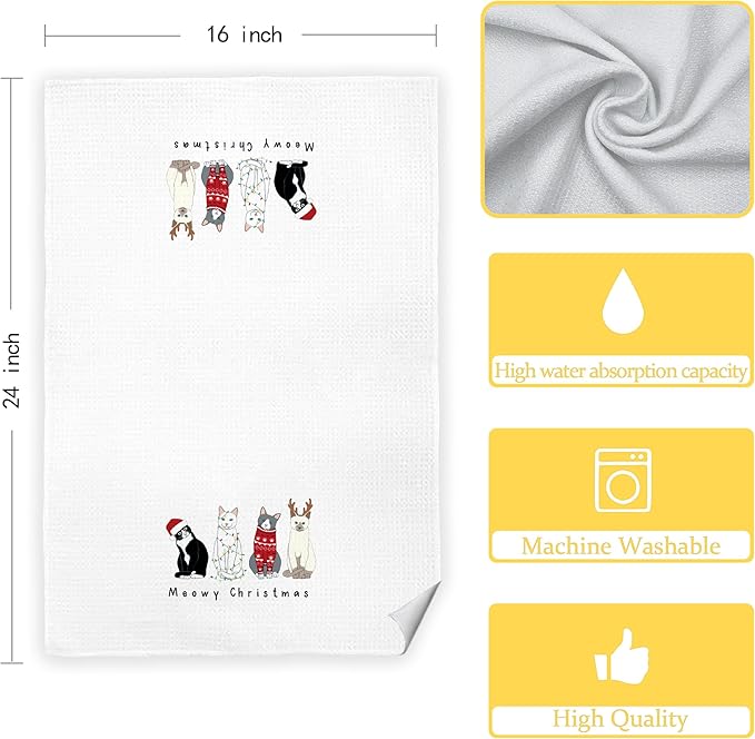 Meowy Cat Towels for Lovers, Cat Christmas Decor for Bathroom Kitchen, 16x24 in