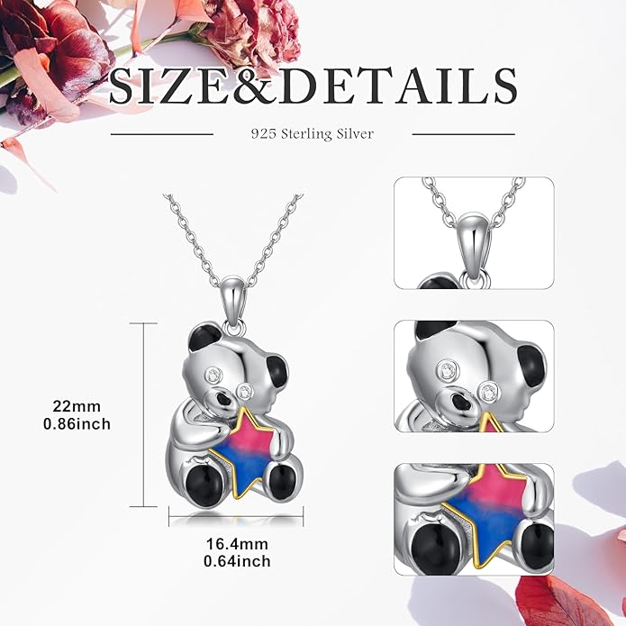 925 Sterling Silver Lab Grown Diamond Animal Necklace Cat/Bear/Bee/Dolphin/Dragonfly/Horse/Hummingbird/Koala/Parrot/Penguin/Pigeon/Sea Turtle/Starfish Lab Grown Diamond Necklace Gift for Women