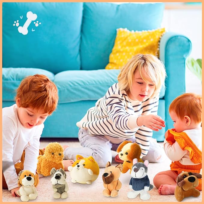 Sumind 9 Pcs 4" 5" Mini Plush Stuffed Dog Party Favor Small Puppy Stuffed Animal Bulk Soft Toy Doll Cute for Kids Gift Graduation Stocking Stuffers Baby Shower Birthday(Vivid Puppy)