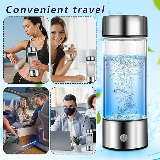 Hydrogen Water Bottle Generator (420ml 3-Minute) Quick Electrolysis, SPE/PEM Technology, Portable USB Charging Ideal for Home, Travel, Exercise, and Gifting (Silver)