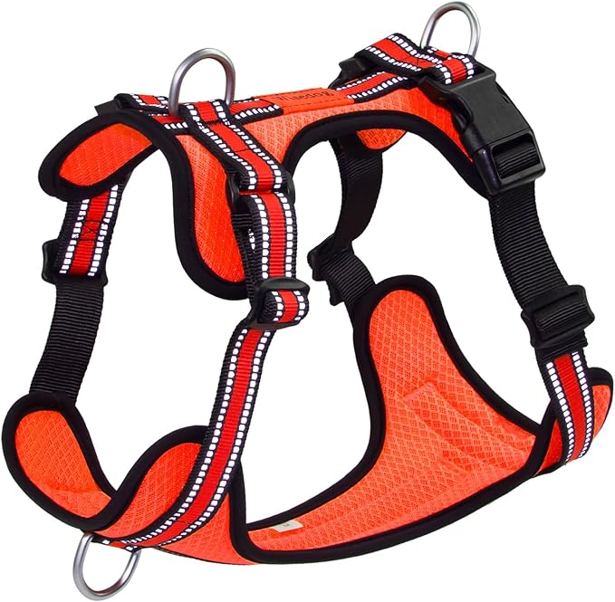 Wisedog Ajustable Mesh Breathable Dog Harness - Reflective Webbing, Lightweight No Pull Harness with 3 Fast-Release Buckles for Dogs Walking, Running and Outdoor Adventures, Orange M