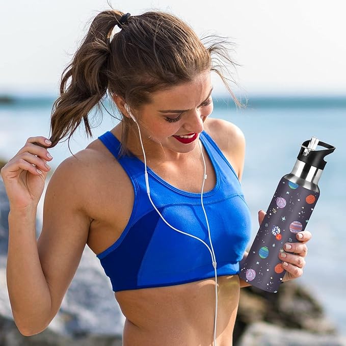 MNSRUU Insulated Water Bottle with Straw, Rainbow and Unicorns Stainless Steel Flasks for Sports Cycling Hiking School