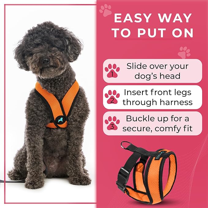 Gooby Comfort X Head in Harness - Orange, Large - No Pull Small Dog Harness, Patented Choke-Free X Frame - On The Go Dog Harness for Medium Dogs No Pull or Small Dogs for Indoor and Outdoor Use