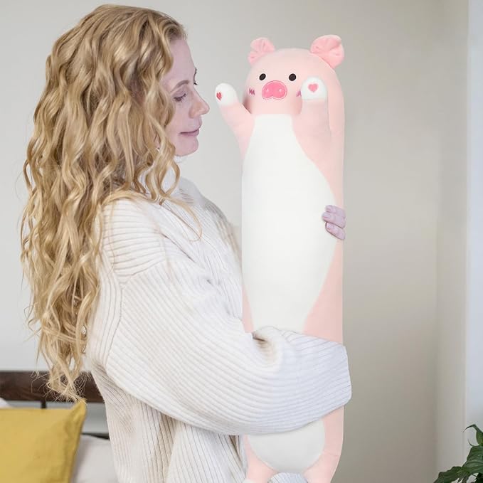 Long Pig Plush Pillow,35.5" Large Pig Stuffed Animal,Weighted Pig Plush,Cuddly Sleeping Hugging Pillows, Soft Giant Body Pillow,Beloved Pig Plush Toy Gift at Birthday