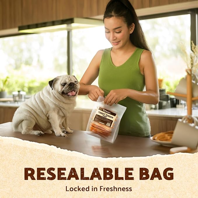 AFreschi Turkey Tendons for Dogs, USA-Sourced, Healthy Dog Treats, Rawhide-Free Puppy Chews, Long Lasting, All Natural, Hypoallergenic Dog Treats for Medium Breeds, 10 oz Pack Variety (M)