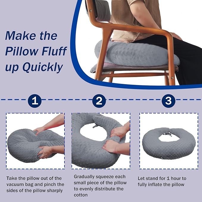 BBL Pillow After Surgery for Butt Sleeping, Brazilian Butt Lift Pillow Post Surgery Recovery for Sitting Sleeping Driving Donut Pillow for Woman Lumbar Back Cushion Seat Foam (Grey)