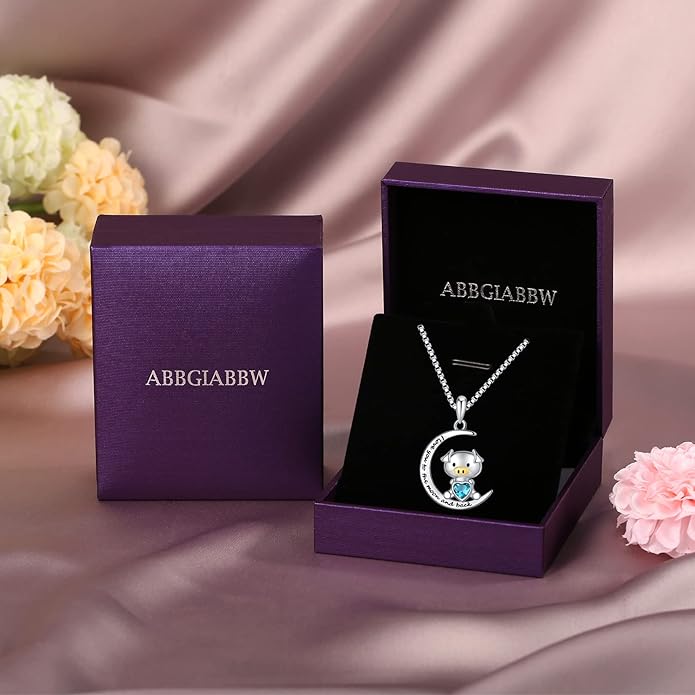 925 Sterling Silver Pig/Koala/Frog/Cat Horse Necklace I Love You to the Moon and Back Cute Animal Love Heart Moon Pendant Necklaces Jewelry Birthday Gifts for Women Best Friends