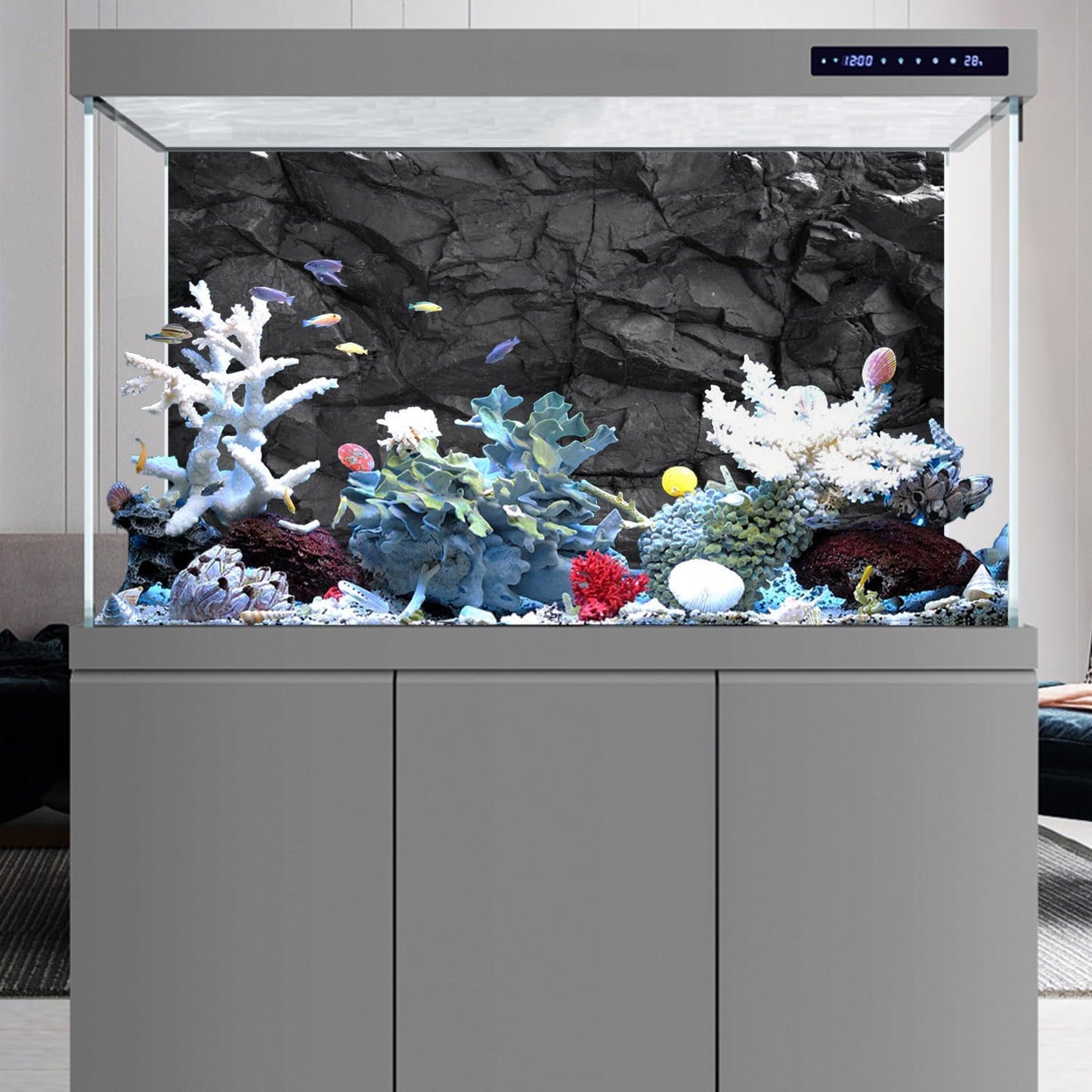 AWERT 60x24 inches Stone Aquarium Background Black Rock Fish Tank Background Rocky Terrarium Background Durable Polyester Background