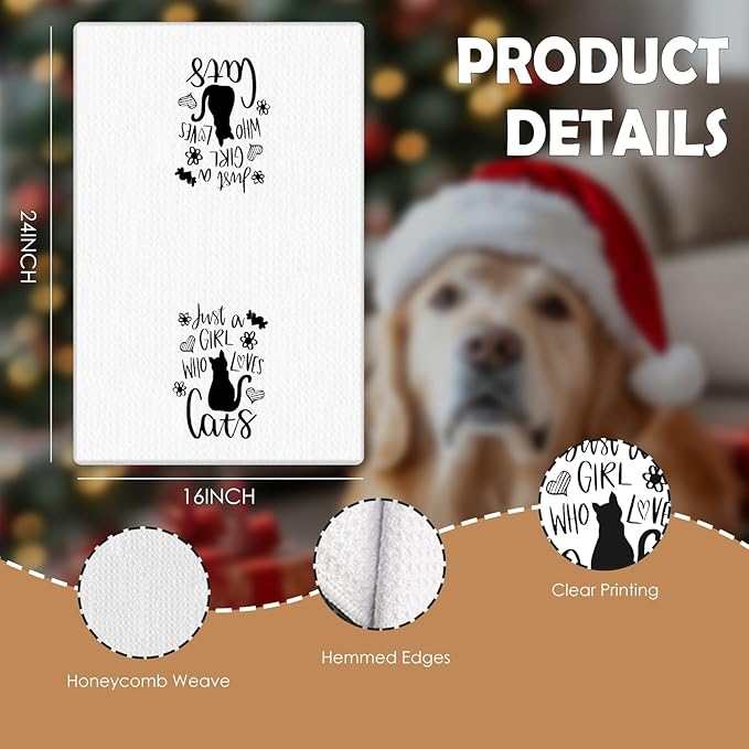 Cat Kitchen Towels Set of 2,Cat Hand Towel,Cat Dish Towels,Cat Towels Gifts for Cat Lovers,Cat Mom Gifts,Cat Lady Gifts,Cat Tea Towel,Cat Kitchen Bathroom Decor,16x24 Inch