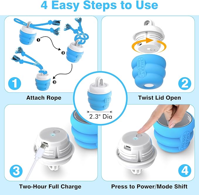 Interactive Dog Toys Balls,Squeaky Dog Toy Active Rolling Ball for Training,Fit for Medium/Small Puppy and Boredom Dogs,Rechargeable Smart Automatic Dog Toys(Blue)