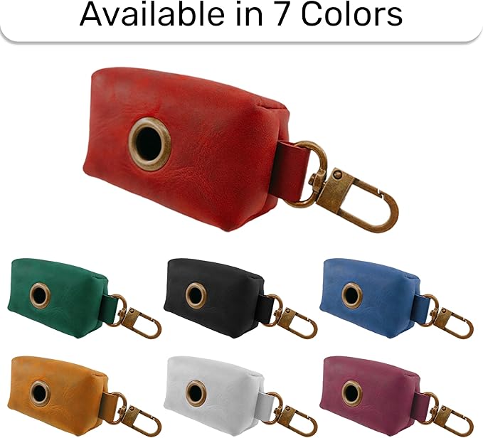 HIFA Genuine Leather Dog Waste Holder - Soft Touch Rustic Leather, Metal Clips and Easy Access to Pet Waste Bags - Dog Poop Bag Dispenser for Outdoor Walking