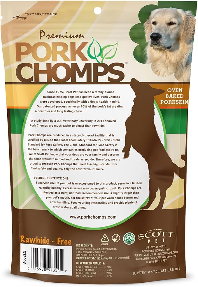 Pork Chomps Baked Pork Skin Dog Chew, 6-inch Twists, Peanut Butter Wrap, 4 Count (Pack of 2)
