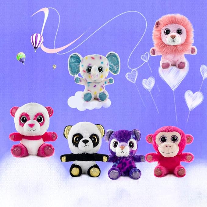 My OLi 5" Plush Toys Set Stuffed Animals Bundle of Zoo Animal Toys Lion/Monkey/Elephant/Pink Bear/Purple Bear/Panda Stuffed Animals Pack of 6 for Babies Kids Girls Boys