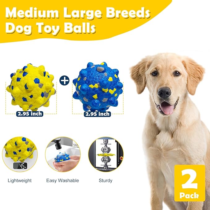 4PCS Indestructible Tennis Dogs, Dog Balls for Aggressive Chewers, Durable Bouncy Toy Balls, Interactive Toys Fetch Game, Lightweight Floating Medium