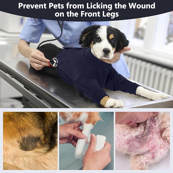 IDOMIK Dog Recovery Suit, Dog Surgery Recovery Suit Front Legs, Comfy Joint Leg Sleeves After Surgery, Elbow Braces Protector for Leg Injuries & Joint Pain, Cone Collar Alternatives,Navy,L