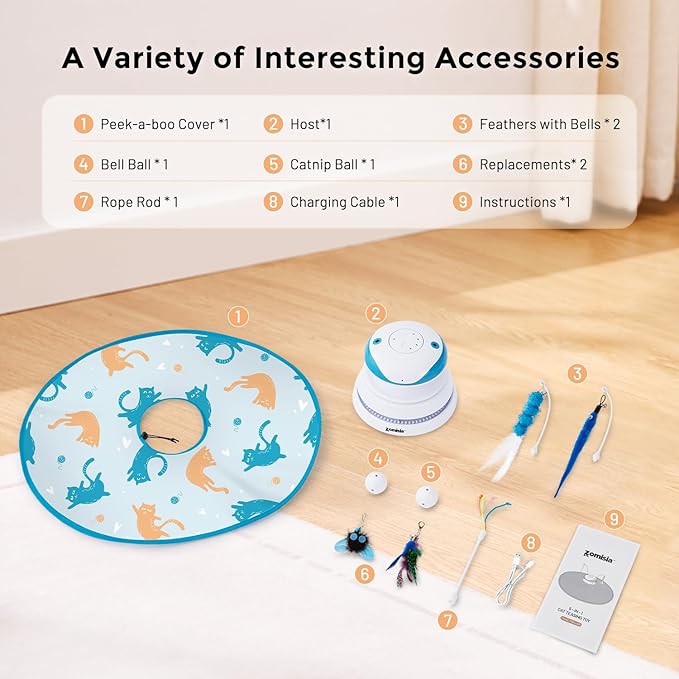 Interactive Cat Toy for Indoor Cats - 5 in 1 Cat Laser Toy Automtaic, Rechargble Motion Activated Hide and Seek Toy with Moving Feather, Tarck Balls and Chirping for Bored Kitten Exercise