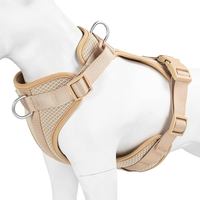 Wisedog Mesh Breathable Dog Harness: No Pull Harness with 3 Fast-Release Buckles Adjustable for Walking & Training for Small Medium Large Dogs (Sand Color, L: Neck=20"-25"/Chest=17"-33")