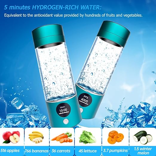 Hydrogen Water Bottle 4000+PPB, 4th Gen Hydrogen Water Generator Bottle with SPE PEM Technology Water Ionizer 5Min Quick Electrolysis, Hydrogen Rich Water Machine, Mothers Day Gifts for Mom (Blue)