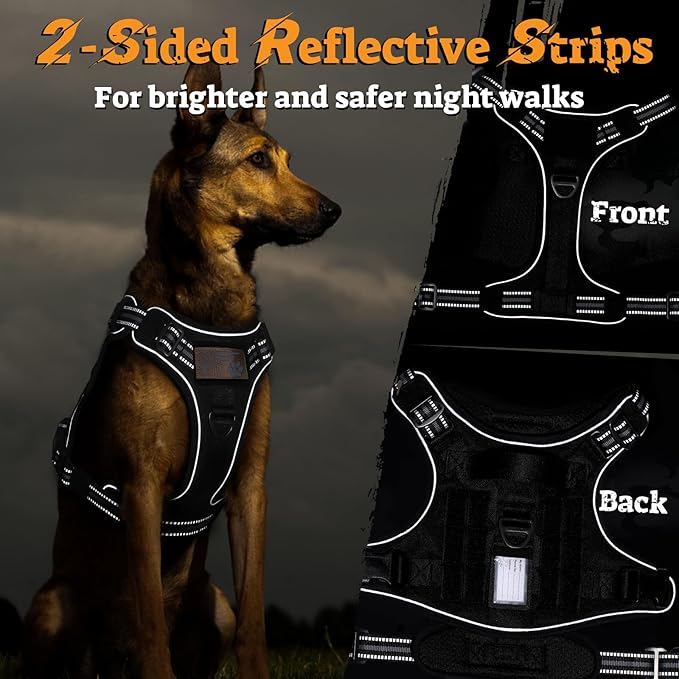 rabbitgoo Dog Harness Medium Sized No Pull, Tactical Service Pet Vest with Molle and Control Handle, Adjustable and Reflective Military Harness for Easy Walking and Training, Black, M
