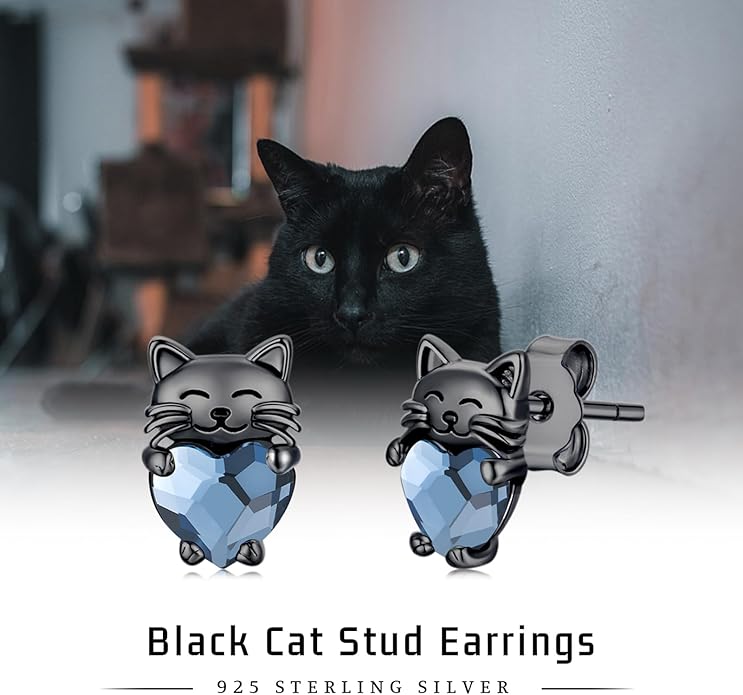 925 Sterling Silver Cat Earrings Cute Animal Kitten Stud Earrings cat Jewelry Gifts for Women Girls Hypoallergenic Earrings for Sensitive Ears