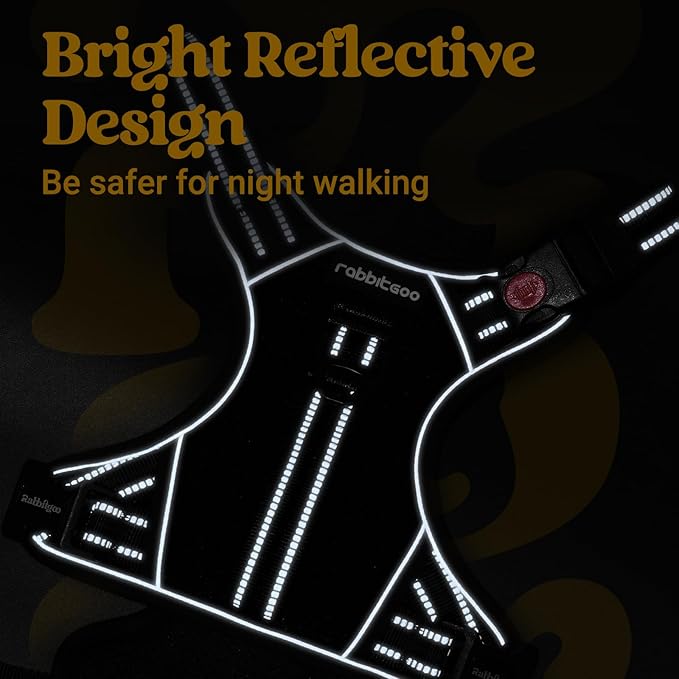 rabbitgoo Dog Harness for Large Dogs, No Pull Pet Harness with Soft Padded Handle, Adjustable Reflective Vest with 3 Buckles, Easy Walking Harness with 2 Leash Clips, Black, L