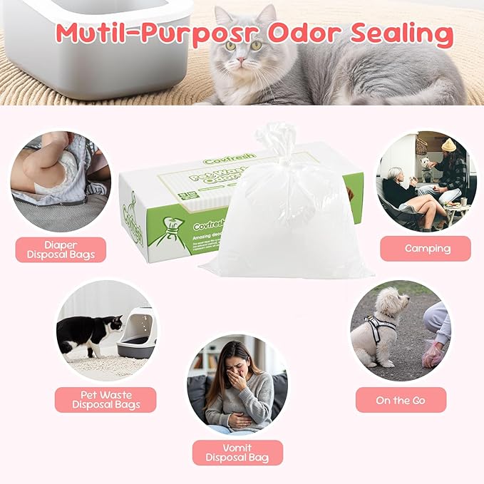 Odor-Sealing Dog Poop Bags, L/90-Count Leakproof & Durable Dog Waste Bags, Block Smells, Unscented (Color:White)