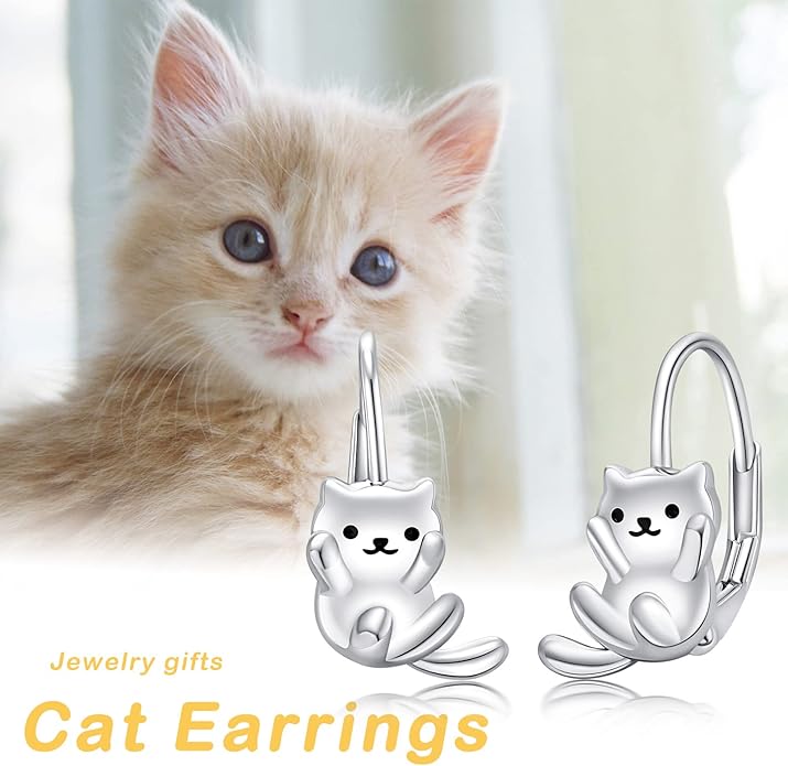 925 Sterling Silver Cat Earrings Cute Animal Kitten Stud Earrings cat Jewelry Gifts for Women Girls Hypoallergenic Earrings for Sensitive Ears