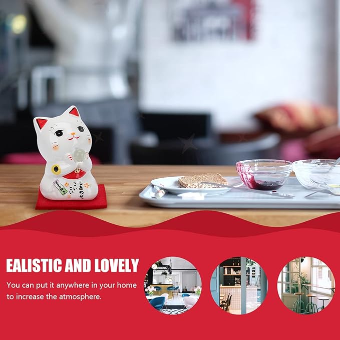 PRETYZOOM Cupcake Toppers Japanese Lucky Cat Figurine Ceramic Fortune Cat Beckoning Maneki Statue Collectible Figures Feng Shui Tabletop Animal Sculpture for Business Opening Wealth Cat Decor