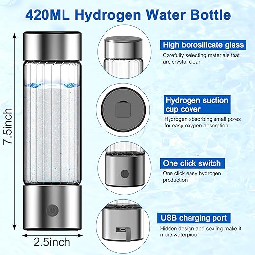 Hydrogen Water Bottle,Hydrogen Water Bottle Generator Obtain Hydrogen Water in 3 Minutes,Hydrogen Bottle Water Adopting Membrane Separation Technology,Suitable for Office Gym Travel,Gift Silvery