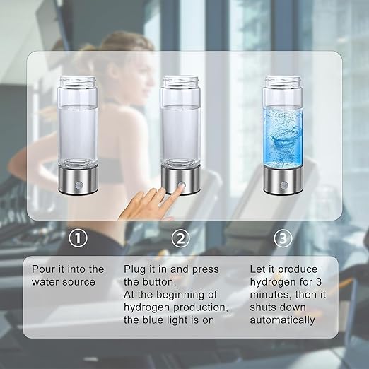 Hydrogen Water Bottle, Rechargeable Hydrogen Water Bottle Generator with SPE PEM Technology, Portable Hydrogen Water Ionizer Machine Improve Water in 3 Mins for Home, Gym,Travel,Gift, Silver