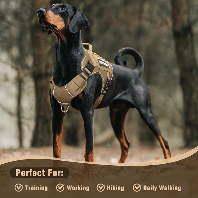 Tactical Dog Harness for Large Dogs,No Pull Military Dog Vest with Handle,Reflective Heavy Duty Pet Harness for K9 Working Walking Hiking Training Brown XL
