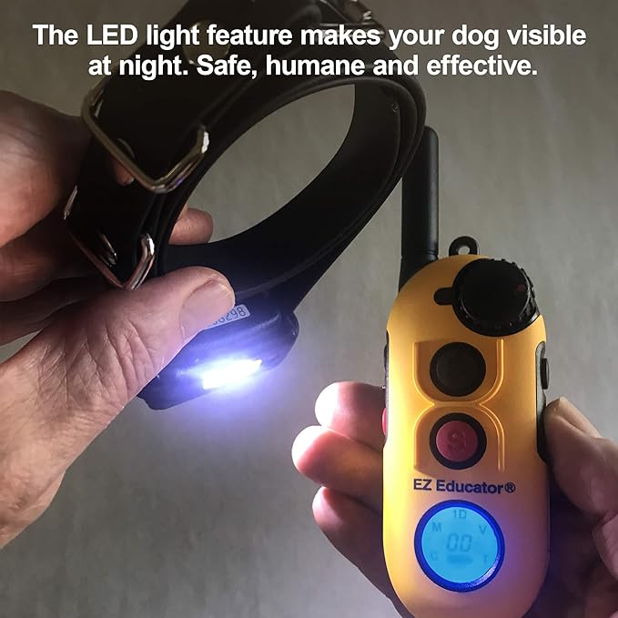Educator EZ 1/2 Mile Dog Training Collar with Ergonomic Remote, Safe Humane Vibration Stimulation, Pavlovian Tone, Waterproof, Odorproof Biothane Collar, Night Light, Rechargeable, 3 Dog, Yellow